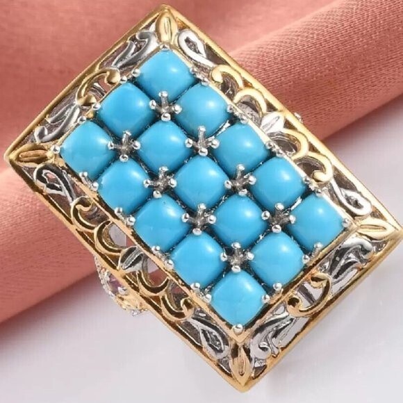 Sleeping Beauty Turquoise, Morro Redondo Pink Tourmaline YG/Sterling Silver Ring - Picture 8 of 8